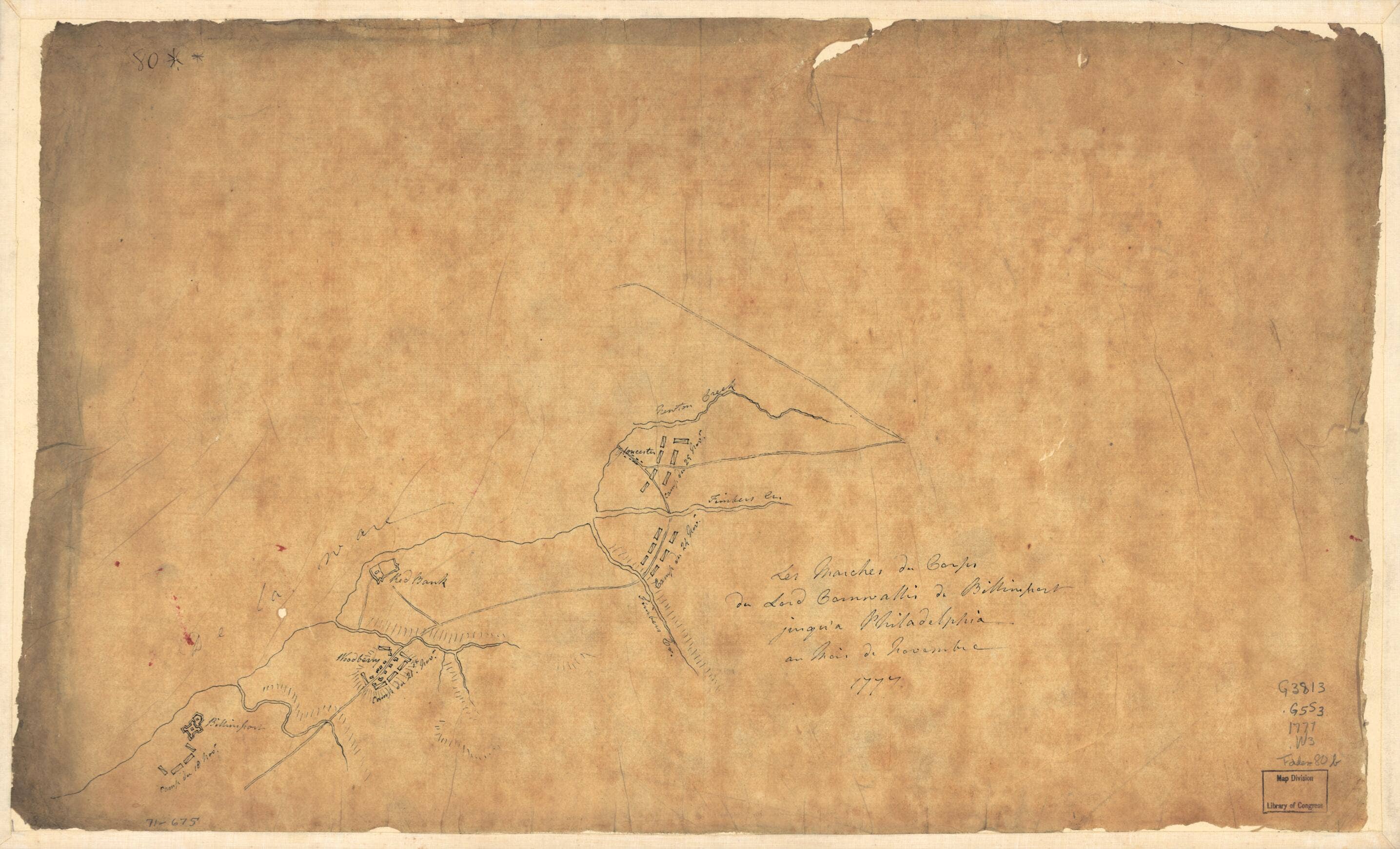 Relic Map Co. - Wholesale Map - Les Marches Du Corps Du Lord Cornwallis De Billinsport Jusqu'a Philadelphia Au Mois De Novembre, 17770