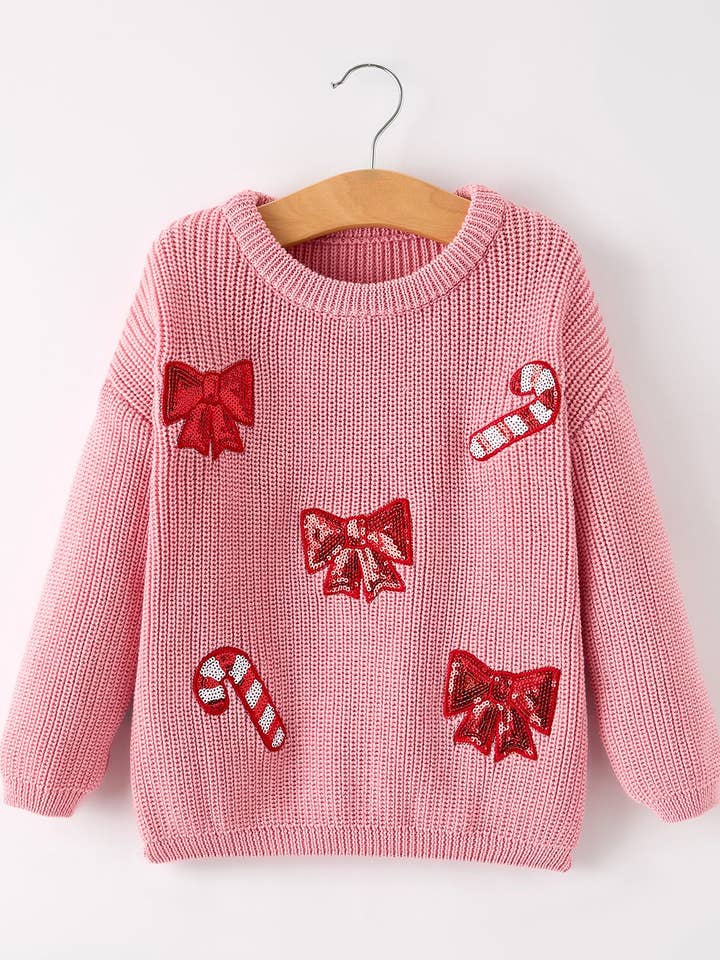 Rylee Faith Designs - Wholesale Knit Sweater - Kids - Christmas Winter Bow Girls Pink Pullover Sweater0