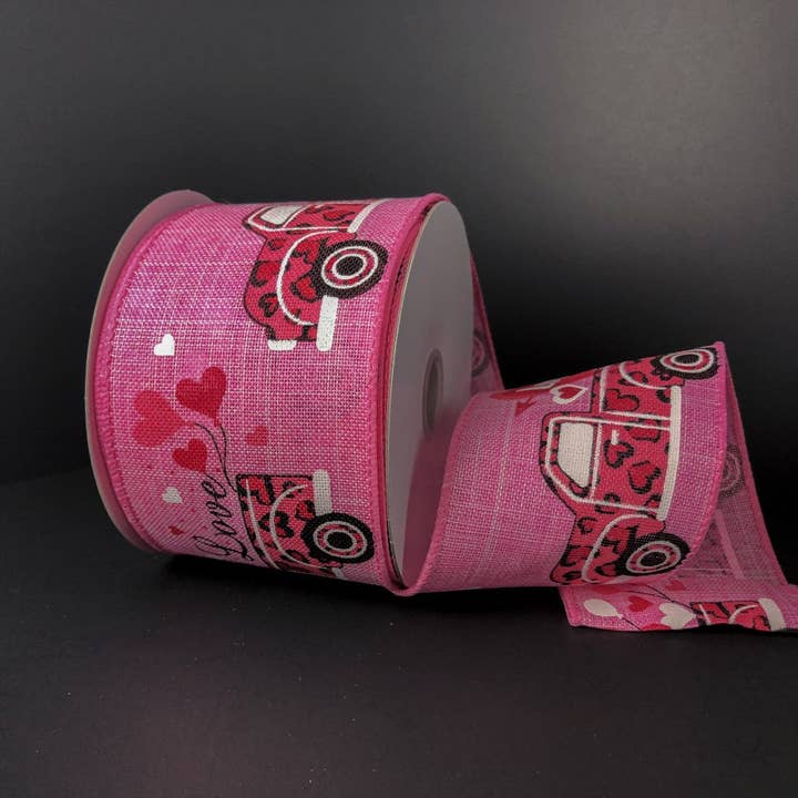 2,5 x 10Y lint van roze linnen en Cheetah Truck-Hearts voor wholesale door Trendy tree