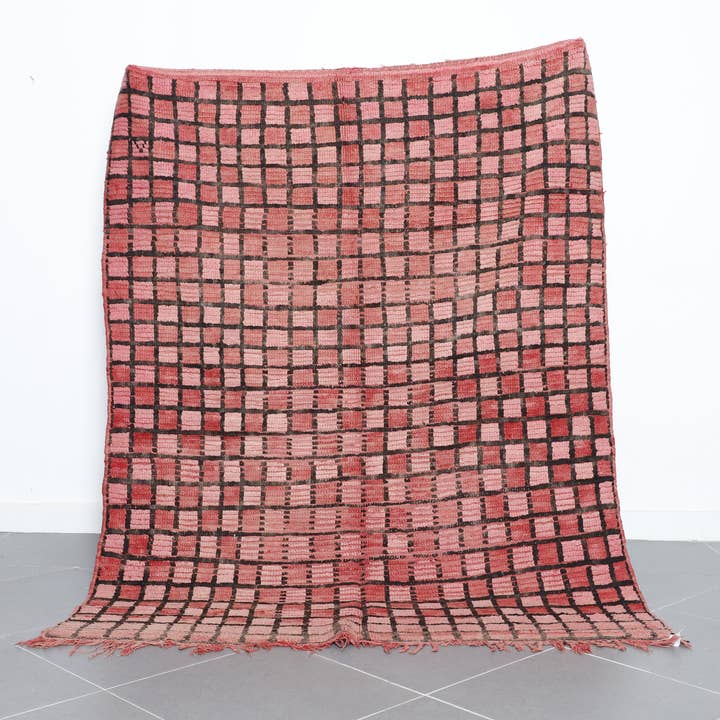MUSMUSRUGS - Wholesale Area Rug - Pink Checkered Moroccan Wool Rug – Berber Grid Design0