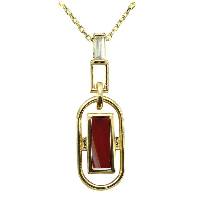 Collier art déco en or 18K avec topaze blanche baguette et agate sardonique. pour la vente par MINKARA Jewelry