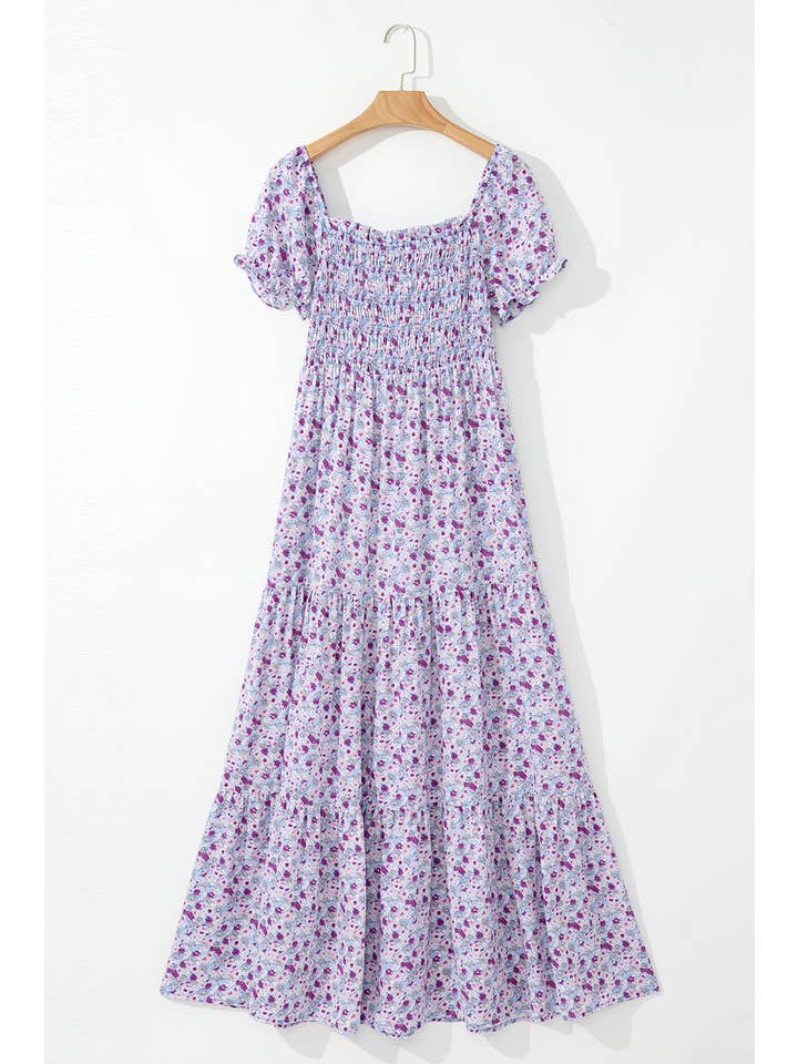 Babs + Birdie - Wholesale Dress - Women's - Shaylan | Floral Bubble Sleeve Shirred High Waist Maxi Dress1