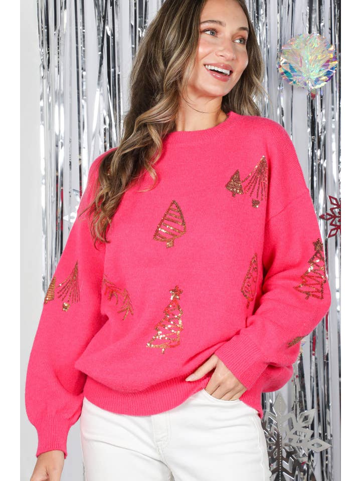 Vine & Love - Wholesale Knit Sweater - Women's - Gold Tree Sequin Accents Christmas Knitted Sweater VT827003