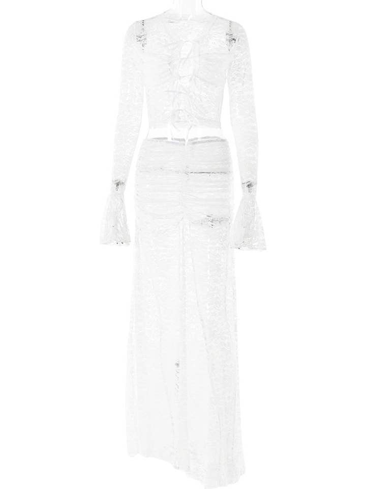 safistyle - Wholesale Top & Skirt Set - Women's - Lace Crop Top and Maxi Skirt Set10