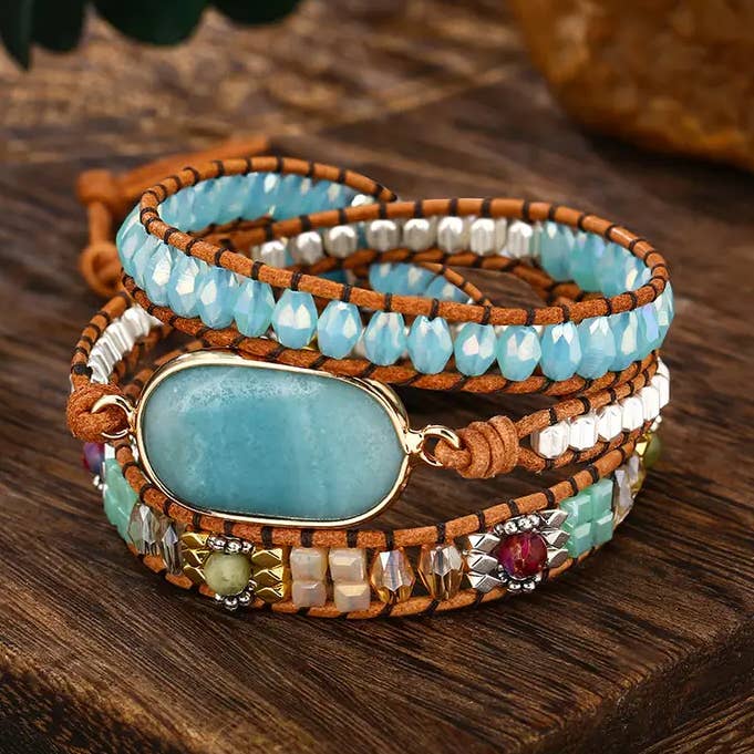 Handgeweven armband van Amazon Stone voor wholesale door Gemcohub