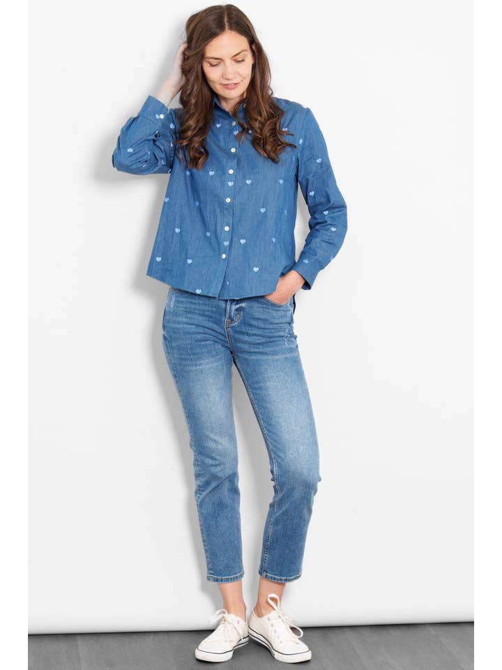 Sarta – wholesale Buttoned-down shirt – Women's – Dixie Long Sleeve Cotton Shirt - Denim Blue, Hearts2