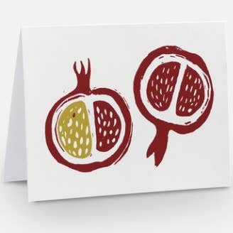 Notecard: Pomegranate linocut maroon and gold for wholesale by PenStorm (It's mightier)