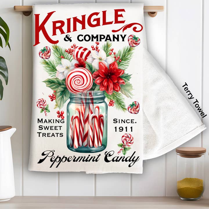 Serviette de cuisine en éponge Christmas Kringle Peppermint Candy pour la vente par Avery Lane Gifts