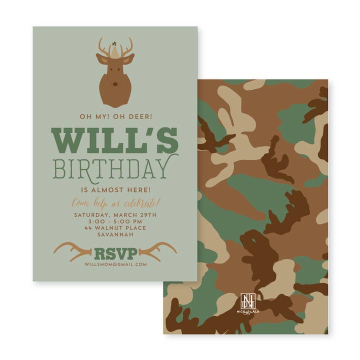 Camo Birthday Bulk Invitation for wholesale by Nico and Lala