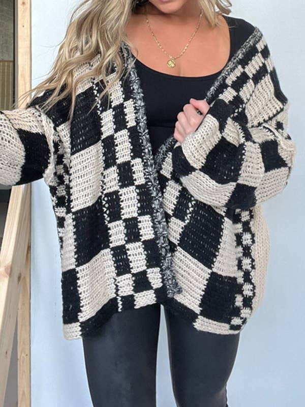 Rosa Clothing - Wholesale Cardigan - Women's - rizz boxy checkerboard knit Cardigan8