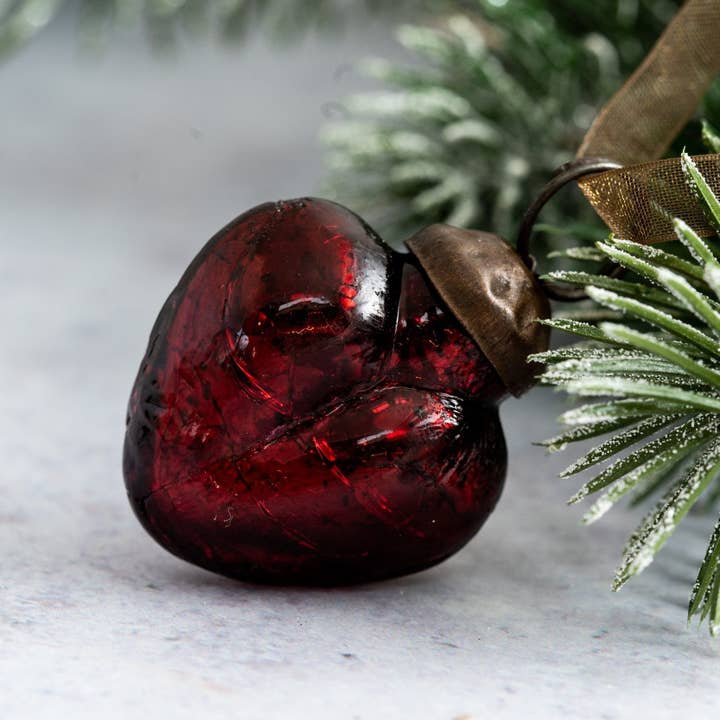 Bollywood Christmas – wholesale Ornament set – Set of 6 Wine Red 1" Glass Hearts Christmas / Valentines Day