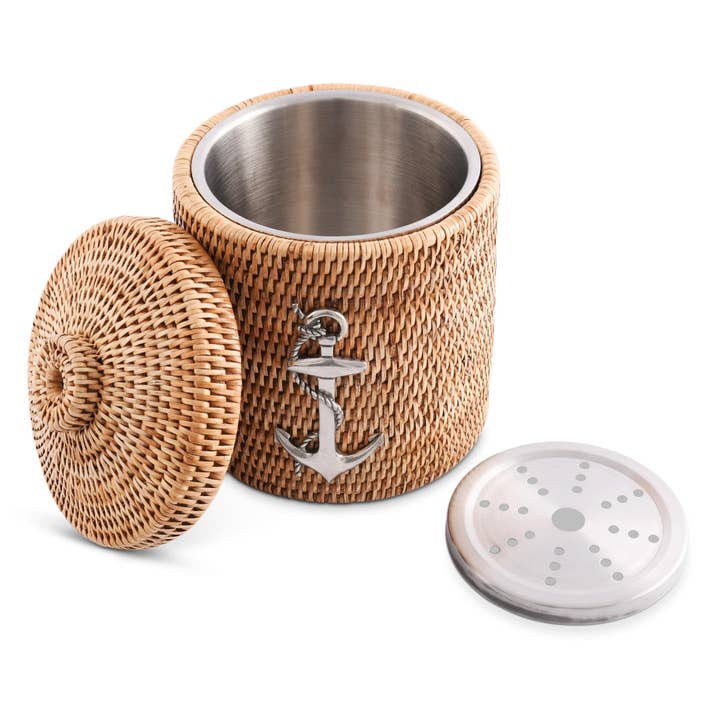 Vagabond House - Wholesale Ice Bucket - Anchor Hand Woven Wicker Rattan Lidded Ice Bucket