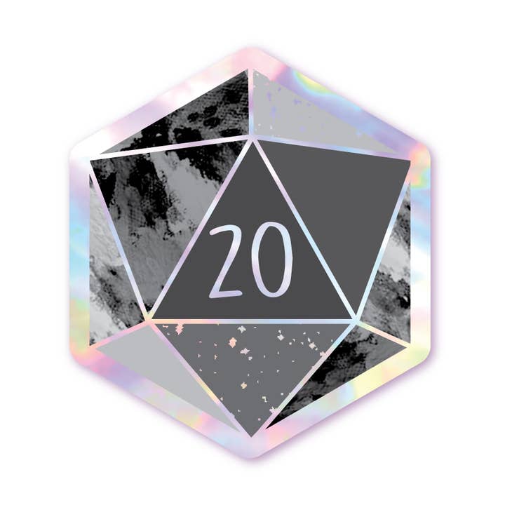 Autocollant hexagonal holographique D20 Nat 20 - Argent noir pour la vente par Schlady