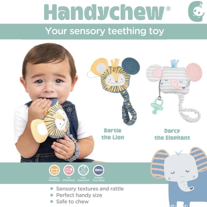 Cheeky Chompers UK - Wholesale Teether (Not Clip-On) - Baby - Handychew Sensory Teething Toy - Darcy the Elephant