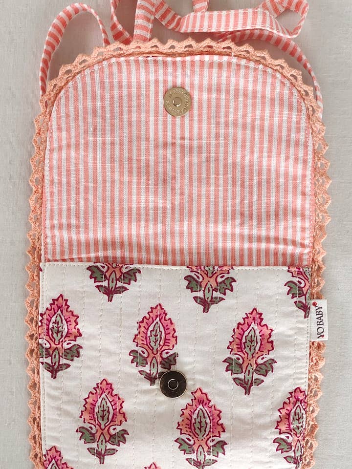 Bolso de mano pequeño Coral Booti & Stripe para niños con cierre magnético y detalles de encaje para venta al por mayor de Yo Baby