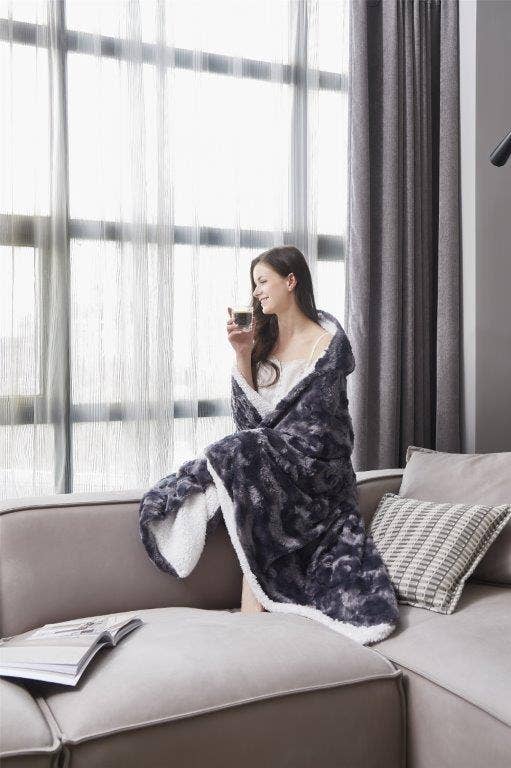 Duke Imports - Wholesale Throw Blanket - "Brushed Slate" Faux Fur Plush Hooded Throw Blanket5