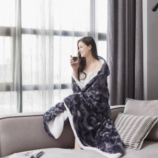 Duke Imports - Wholesale Throw Blanket - "Brushed Slate" Faux Fur Plush Hooded Throw Blanket5