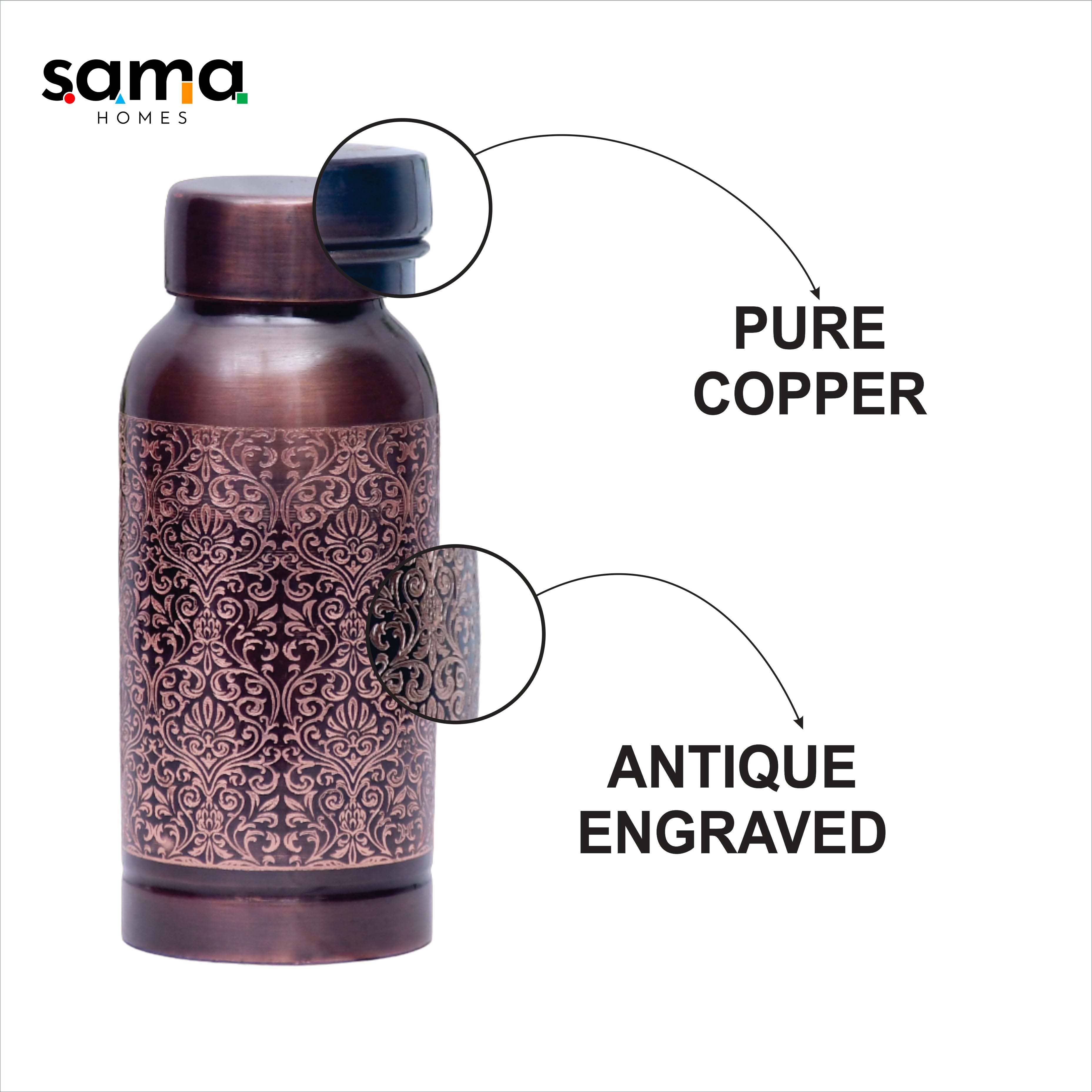 Preto antigo Garrafa de água de cobre puro Milton Antique Engraved Design Capacidade 750ML (Pequena) para venda a revendedores na Faire2