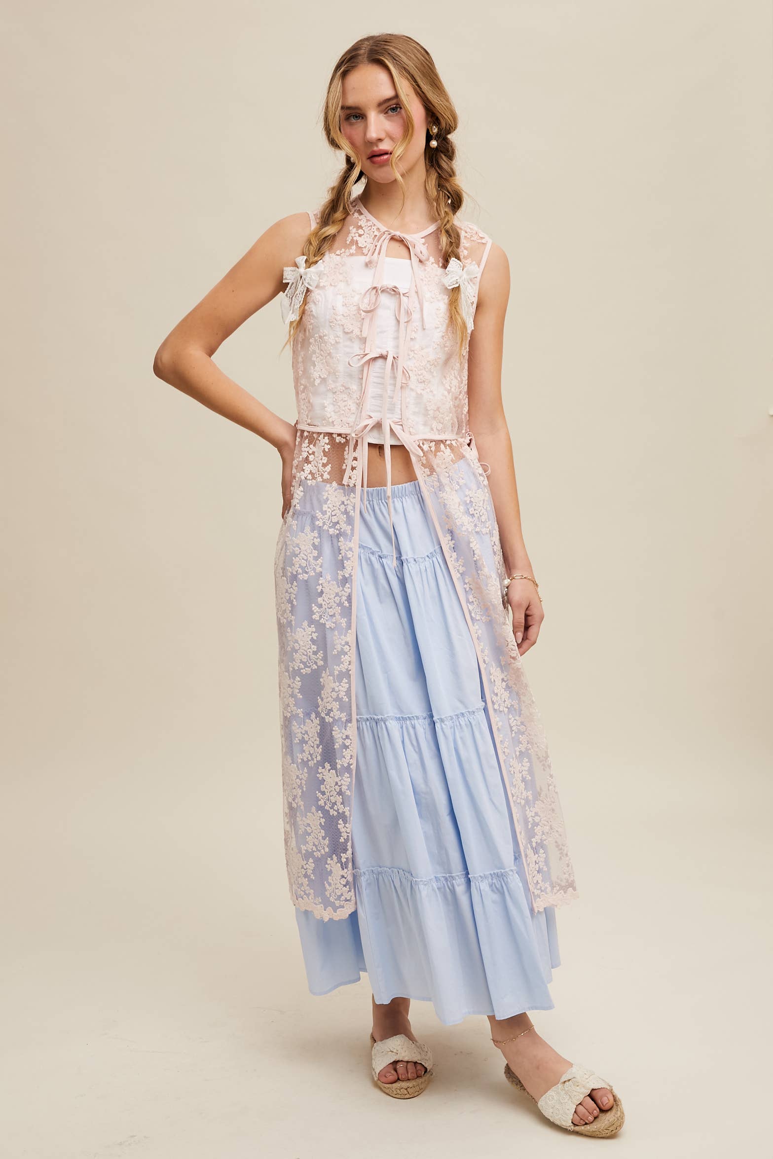 Listicle - Wholesale Outerwear Vest - Women's - Sheer Floral Embroidered Lace Vest2