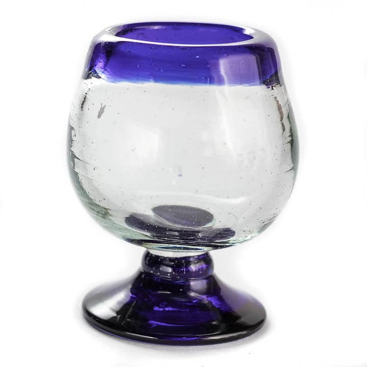 MEXTEQUIL - Wholesale Shot Glass - Hand Blown Shot Glasses Mini Copitas Set of 4- 2Oz Blue Rim6