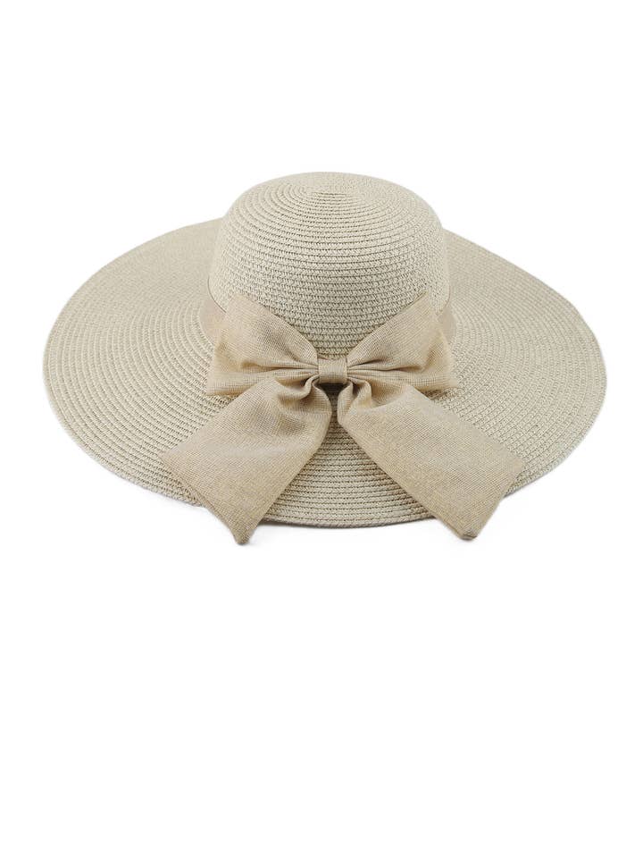Straw effect wide-brimmed hat with ribbon H-29279 for wholesale by PHANIE MODE