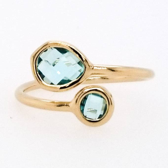 #RFT23G- Framed Glass Adjustable Ring- Aqua Gold for wholesale by The Beaded Wire Designs