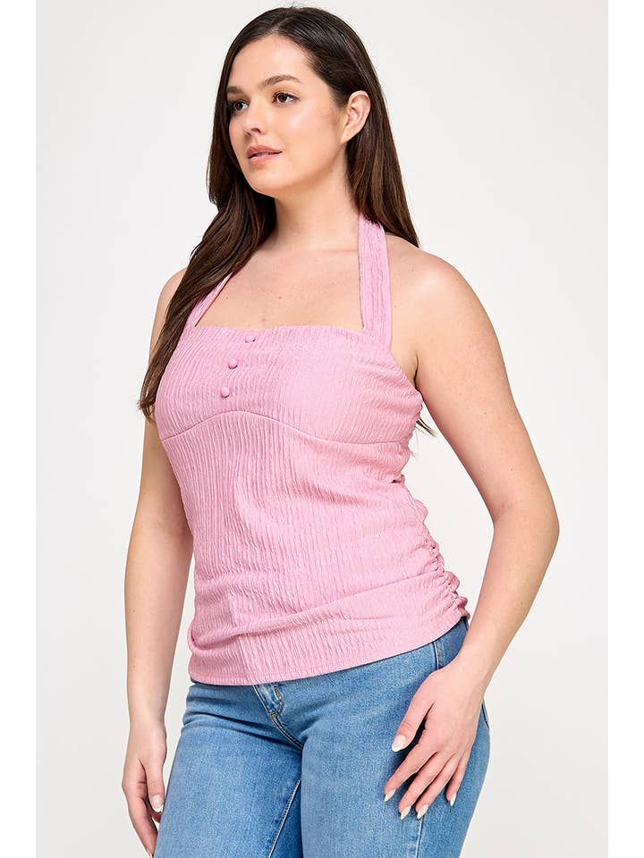 Haute Fox Plus Size & Contemporary - Wholesale Knit Top - Women's - Plus Size Halter Tie Crinkle Knit Top - JK18970-T