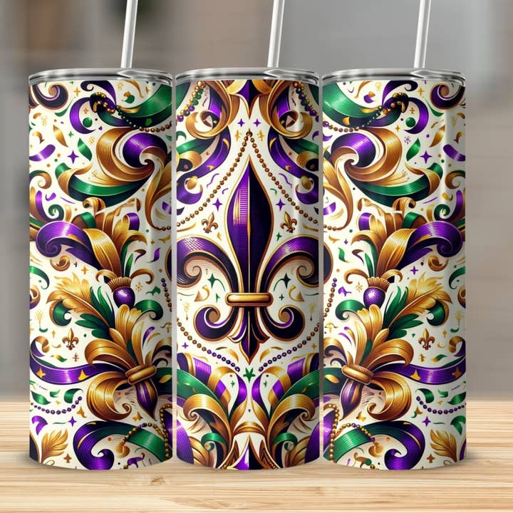 Fleur de Lis Mardi Gras Tumbler for wholesale by Bayou Born