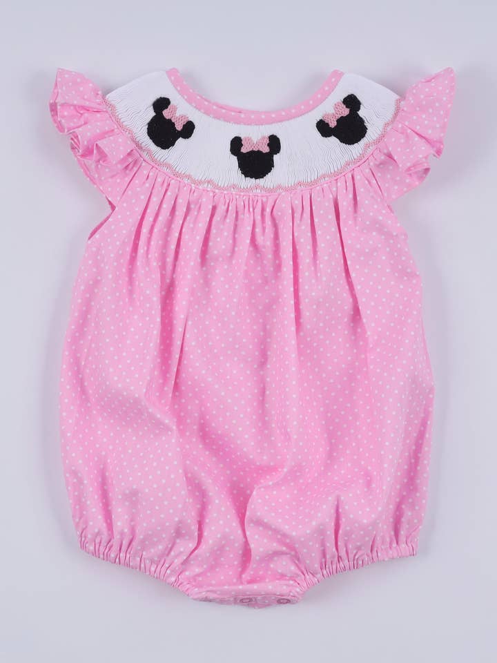 Rosa Charakter handgesmoktes Punkt-Rüschen-Bubble für den Großhandel von Aspen Rain Boutique