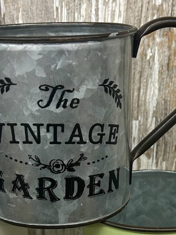 Galvanized Metal Vintage Garden Mug for wholesale by Vickie Jean's Creations Inc
