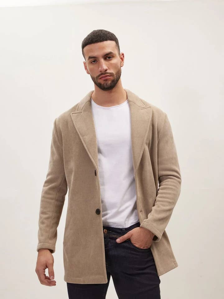 Casaco de Homem Relaxado com Botões de Corduroy Descontraído - Bege por atacado de Ron Tomson