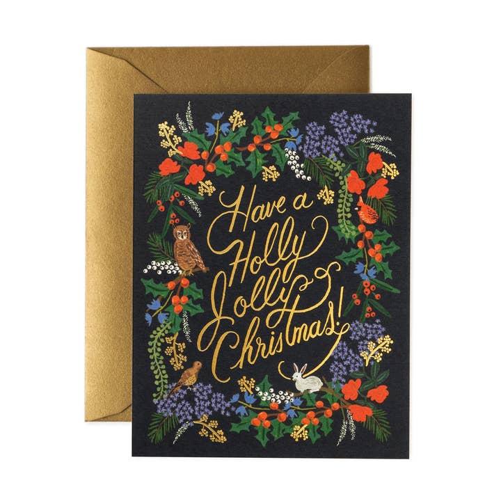 Holly Jolly Christmas card for wholesale by Rifle Paper Co.