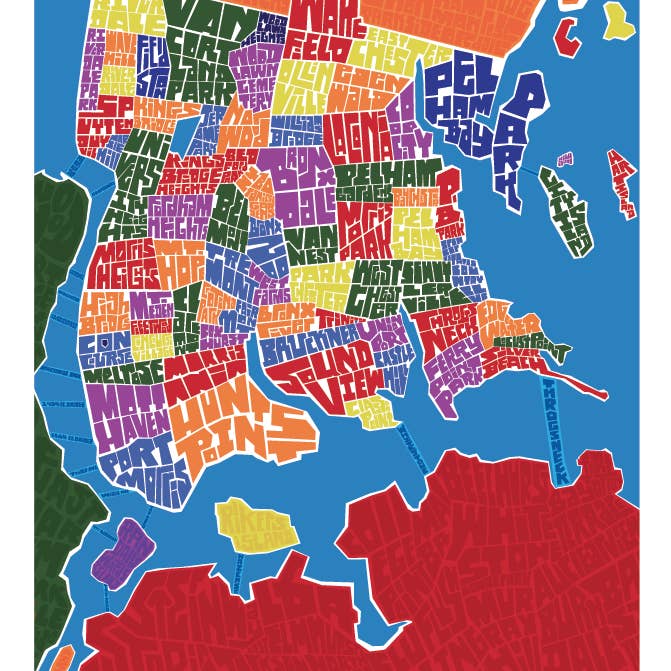 LOST DOG art & frame - Wholesale Art Print - Bronx Neighborhood Type Map1