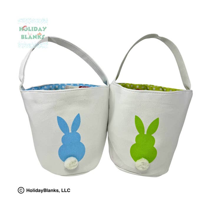 Holiday Blanks - Vente Panier – enfant et bébé - Seau de Pâques brodé blanc avec lapin imprimé, fu4