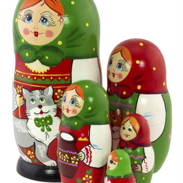 GSZ corporation DBA Gabriella's Gifts - Wholesale Doll - Kids - Russian Nesting Dolls Set with CATS, 5 Pcs/5.5"