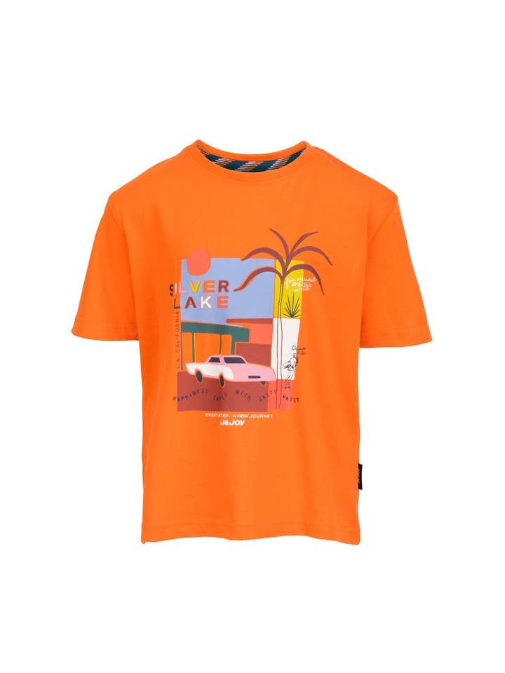T-shirt arancione da bambino a maniche corte, design frontale per la vendita all'ingrosso da parte di J&JOY