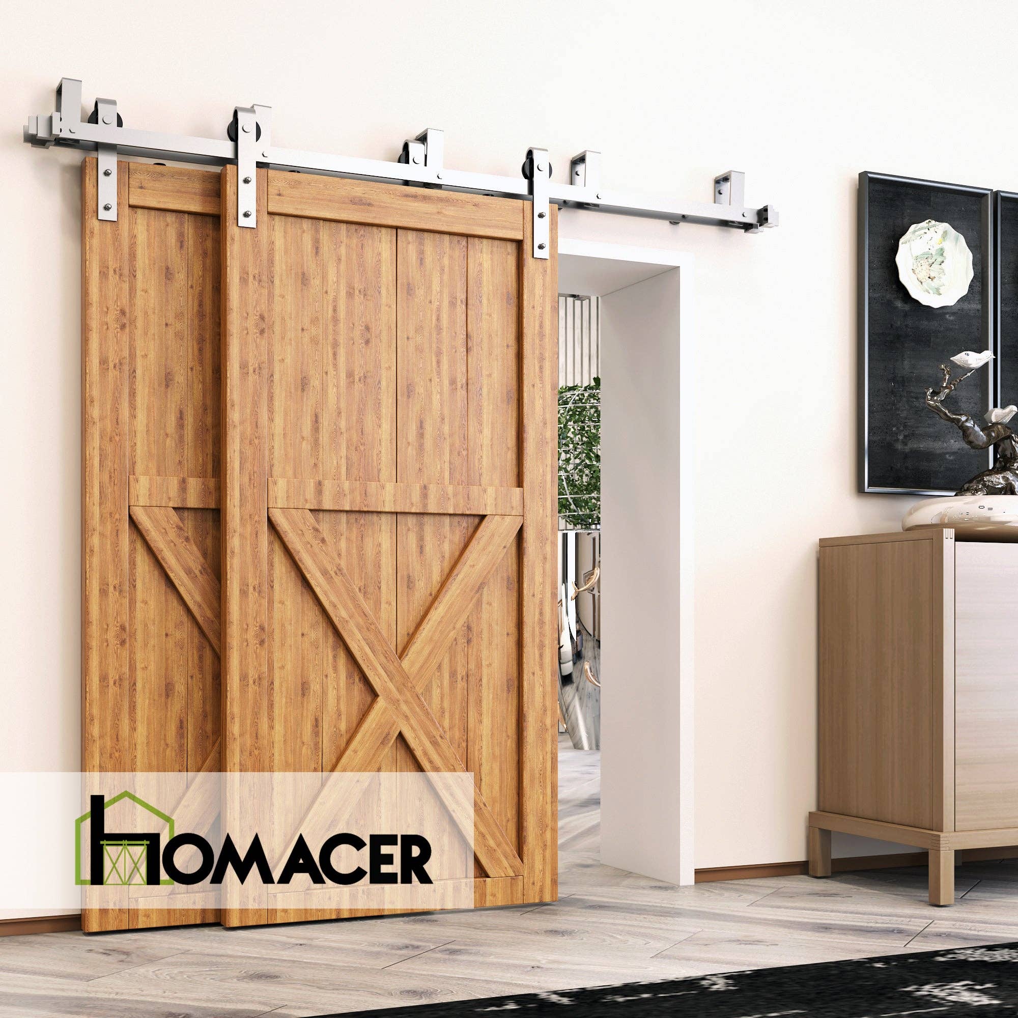 Homacer INC - Wholesale Knob/Pull - Double Track U-Shape Bypass Sliding Barn Door Hardware Kit - Classic Design Roller1