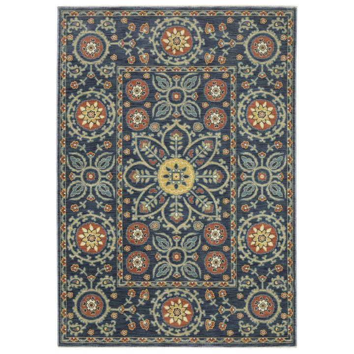 HomeRoots - Wholesale Area Rug - 2' X 3' Blue And Rust Medallion Area Rug With Fringe