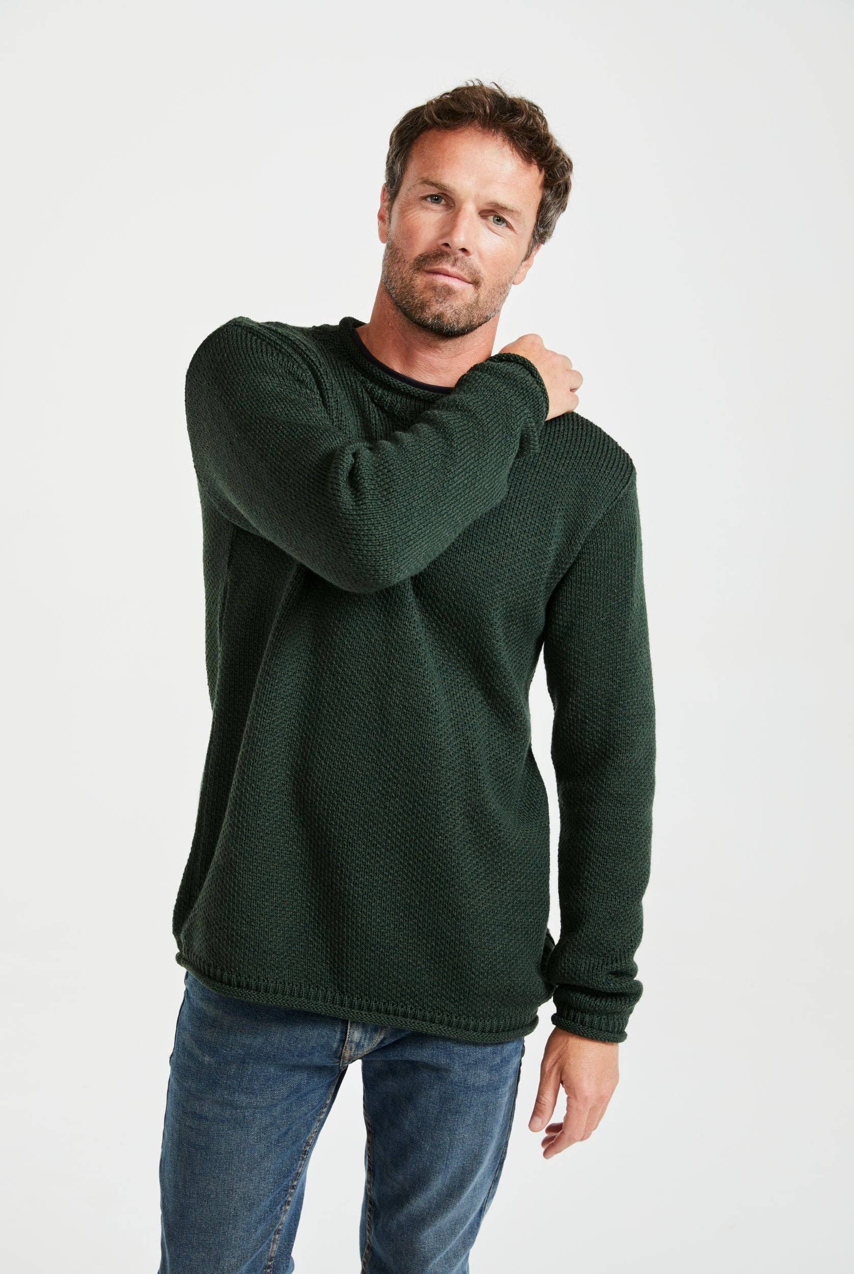Aran Woollen Mills - Wholesale Knit Sweater - Men's - Moycullen Roll Neck Sweater - Green3