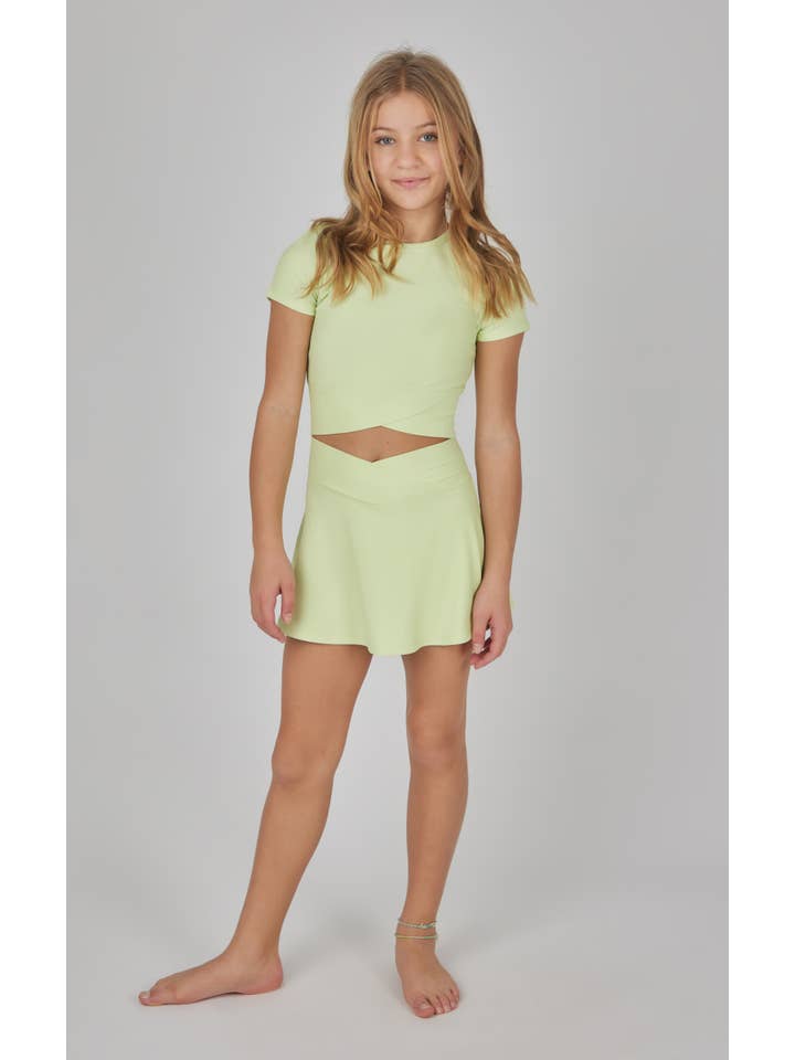 90 Degree by Reflex - Wholesale Top & Skirt Set - Kids - Girls Rib Crossover Top and Skort Matching Set