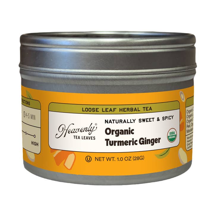 Organic Turmeric Ginger, Clear Top Loose Leaf Herbal Tea Tin for wholesale by Heavenly Tea Leaves