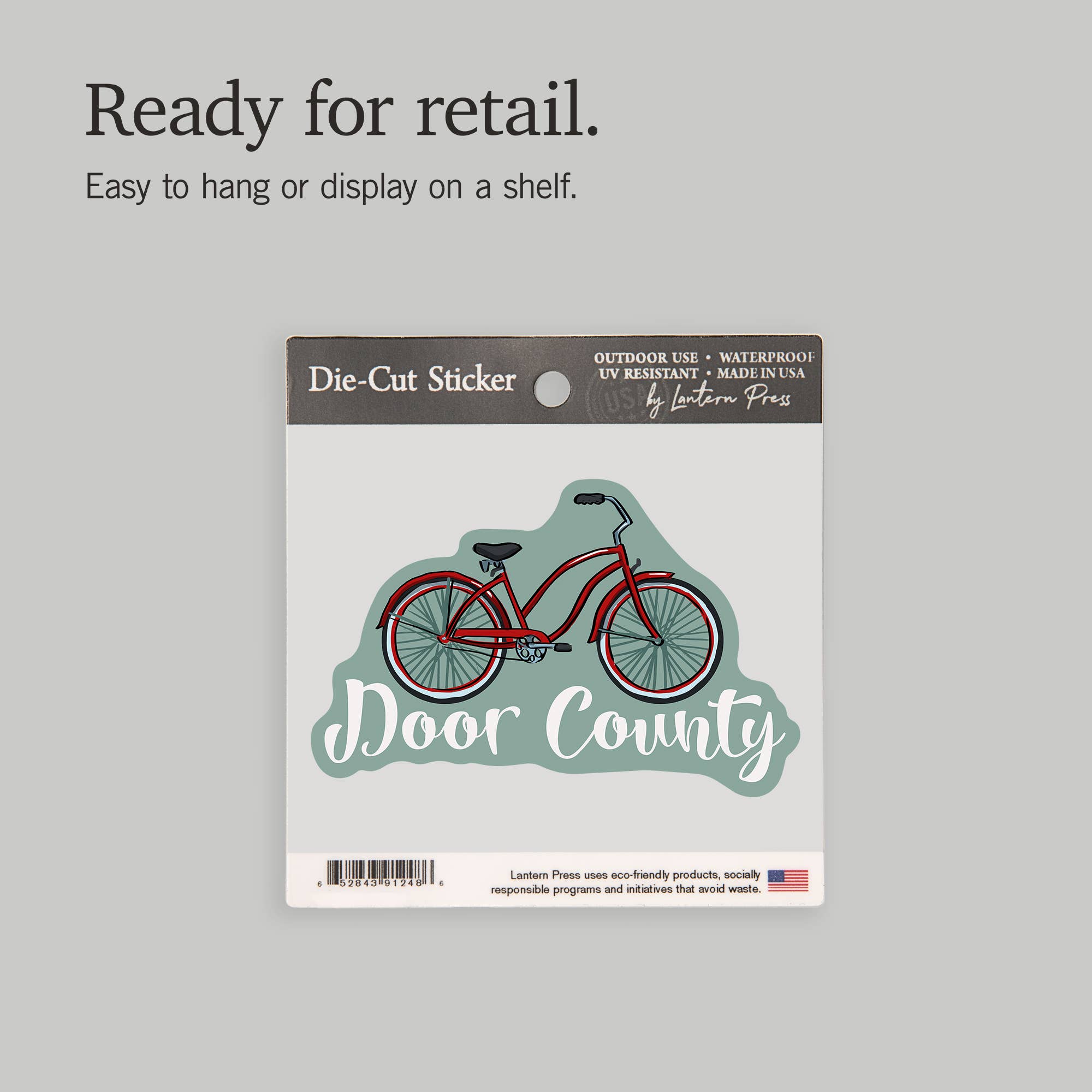 Lantern Press - Vente Autocollant - Autocollant en vinyle pour porte du comté, Wisconsin, vélo de croisière de plage6