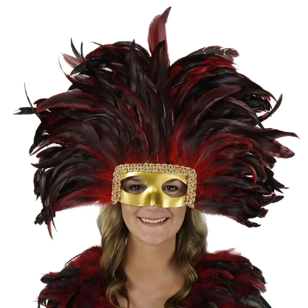 Zucker Feather Products - Wholesale Costume - Women's - Large Feather Headdress Mask-Dyed - Red3