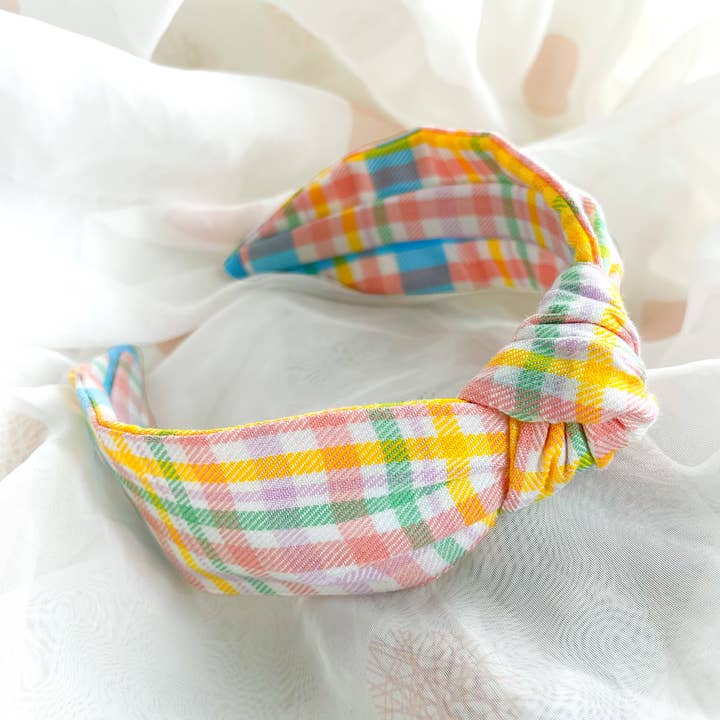 Knot Headband Pastel Gingham Tartan Womens Easter Accessory for wholesale by Nine Designs Ltd