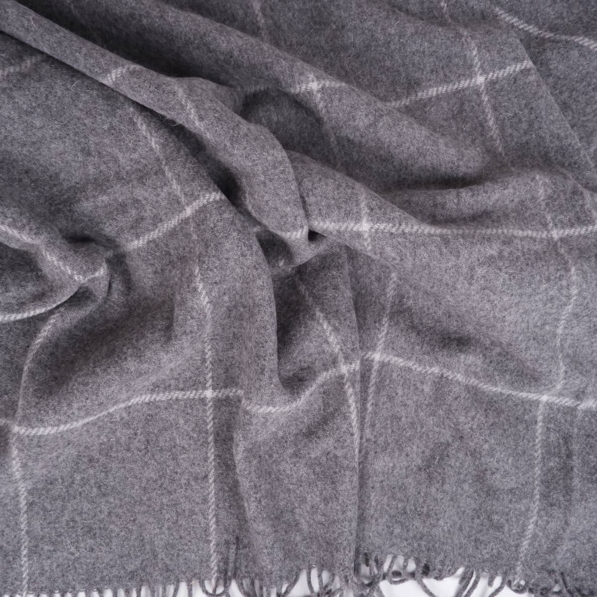 NorraVilla - Vente Plaids - Couverture en laine à carreaux bleus avec franges11