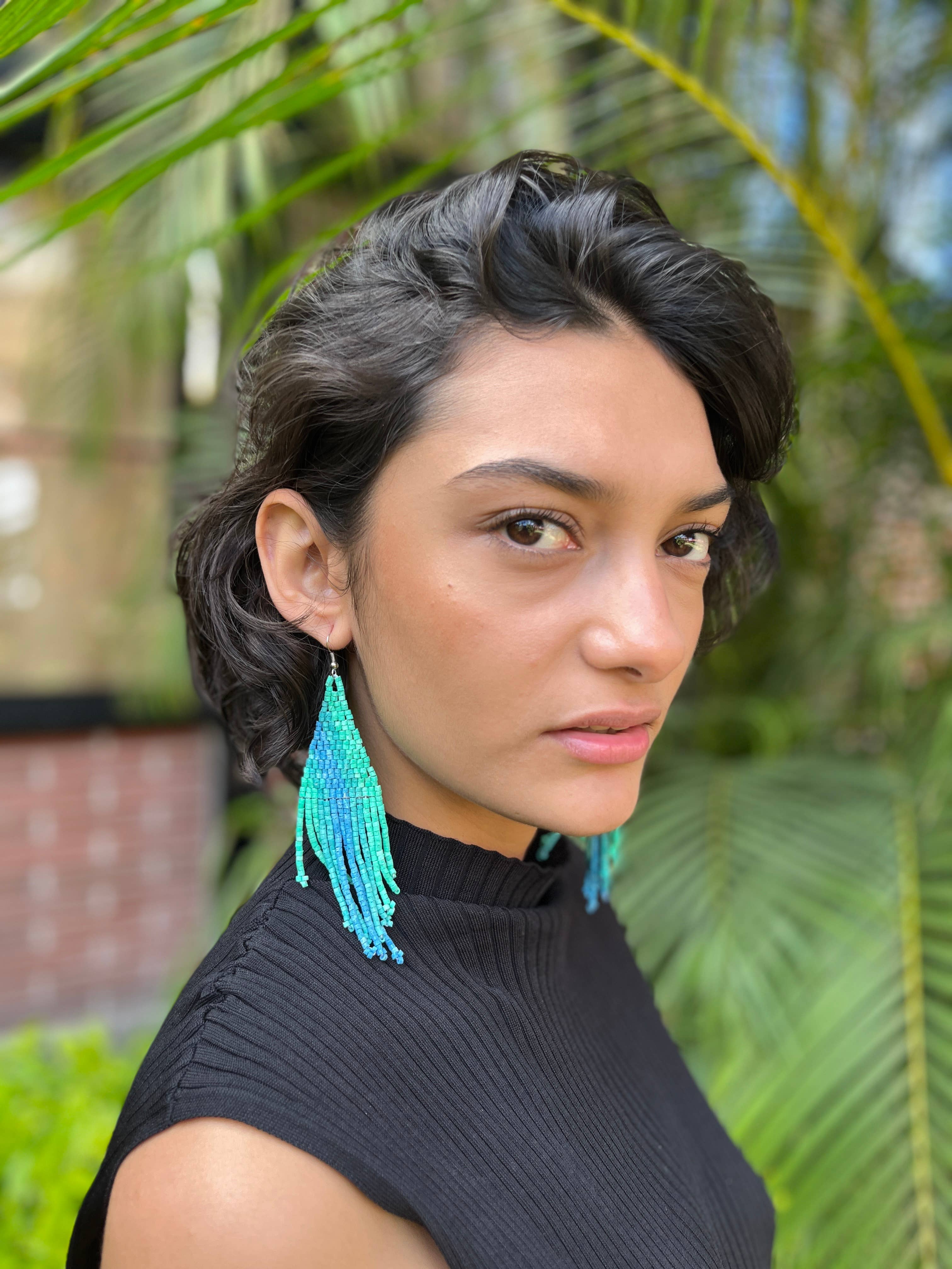 Los Colores de la Tierra - Wholesale Tassel Earrings - Lightweight Fringe Earrings in Elegant Turquoise Ombre2