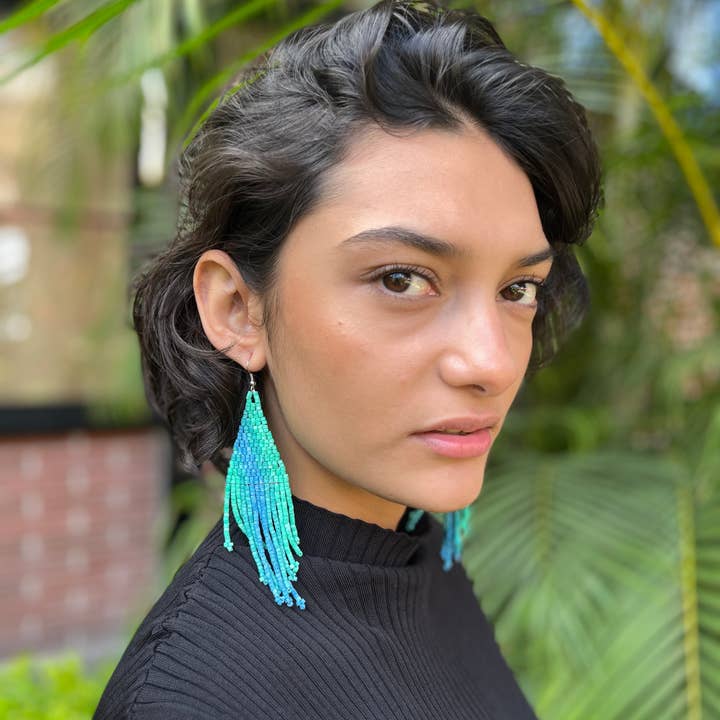 Los Colores de la Tierra - Wholesale Tassel Earrings - Lightweight Fringe Earrings in Elegant Turquoise Ombre2