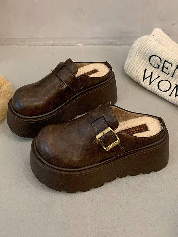 StyleGalX – wholesale Lågskor/mockasiner – Dam – Bältespänne Rundtå Delad Söm Loafers Platåskor Tofflor&Mules1