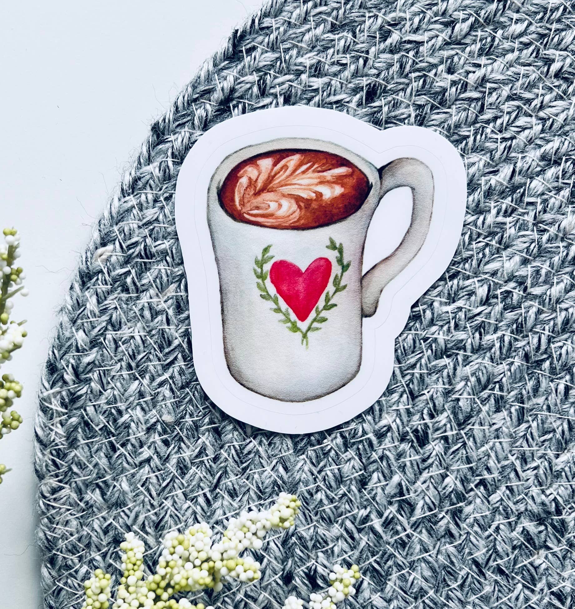 Emilia Rose Artwork LLC - Wholesale Sticker - Latte Heart Mug sticker