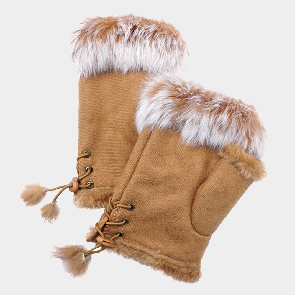 Sensibling Corp. - Wholesale Handschoenen - Dames - Tweegekleurde Vachtomrande Vingerloze Handschoenen24